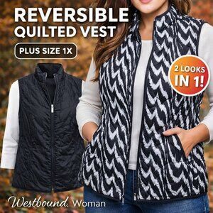 WESTBOUND WOMAN Reversible Black/White Quilted Vest Jacket, 1X